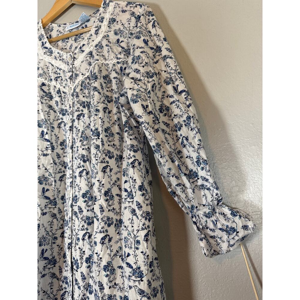 Vintage Bird Floral Print Long Nightgown Cotton Pajama Large Cottagecore Granny - Picture 3 of 7